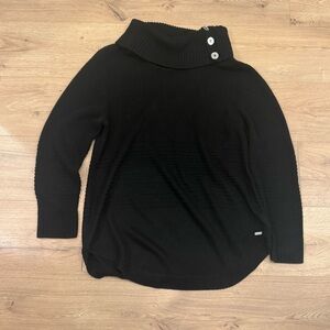 L Calvin Klein Black Cowl Neck Sweater with Button Accents L 28 in P2P 22 in